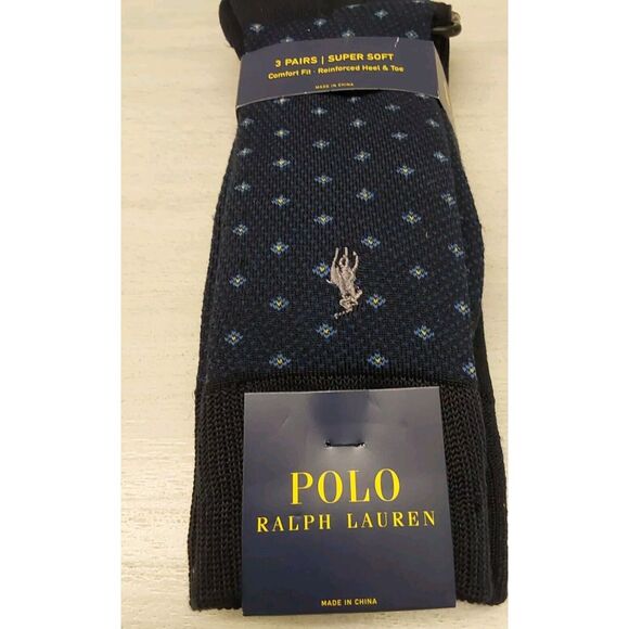 Polo Ralph Lauren Mens Navy Blue Comfort Fit 3-Pack Casual Crew Socks Size 10-13 - Picture 2 of 7